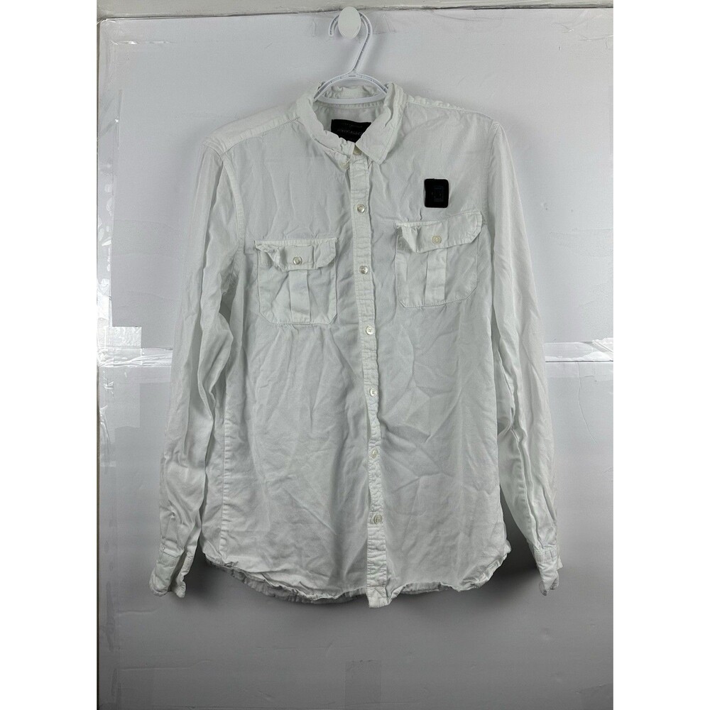 Polo Garage Mens White Tencel Utility Shirt Long Sleeve Double Pocket Size L